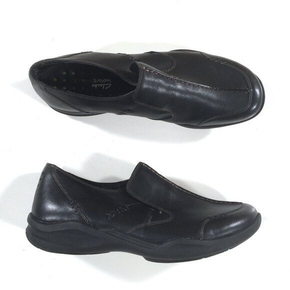 Clarks Wave Walk Slip On Shoes Womens Size 11 Black Leather - Picture 1 of 9